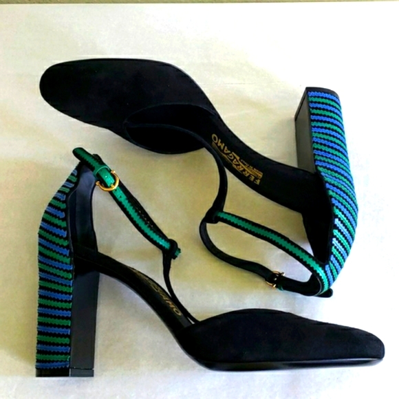 NWOT Salvatore Ferragamo Fergie Suede/Leather T-strap Shoes Size 9 1/2 … - Picture 2 of 11